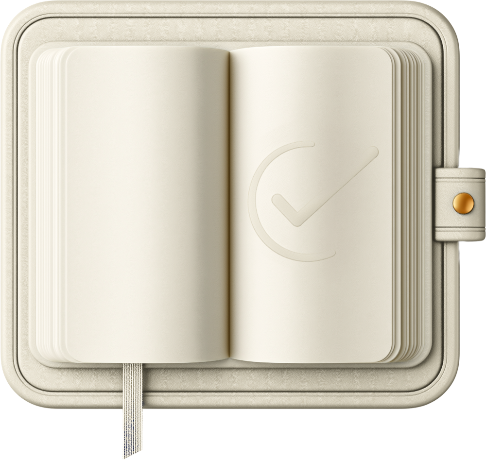 Ivory leather notebook with a debossed circular mark, the SLOAN concept object